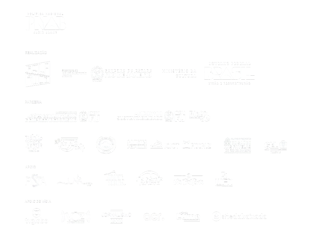 Régua de logotipos de realização e apoio do Viradão Cultural da Rocinha 2025